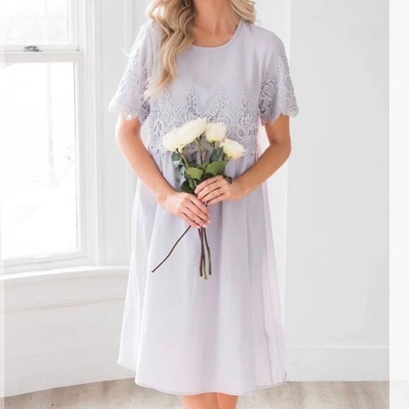 NWT Tea n Rose Light Gray Midi Lace Dress- size large - Picture 10 of 11
